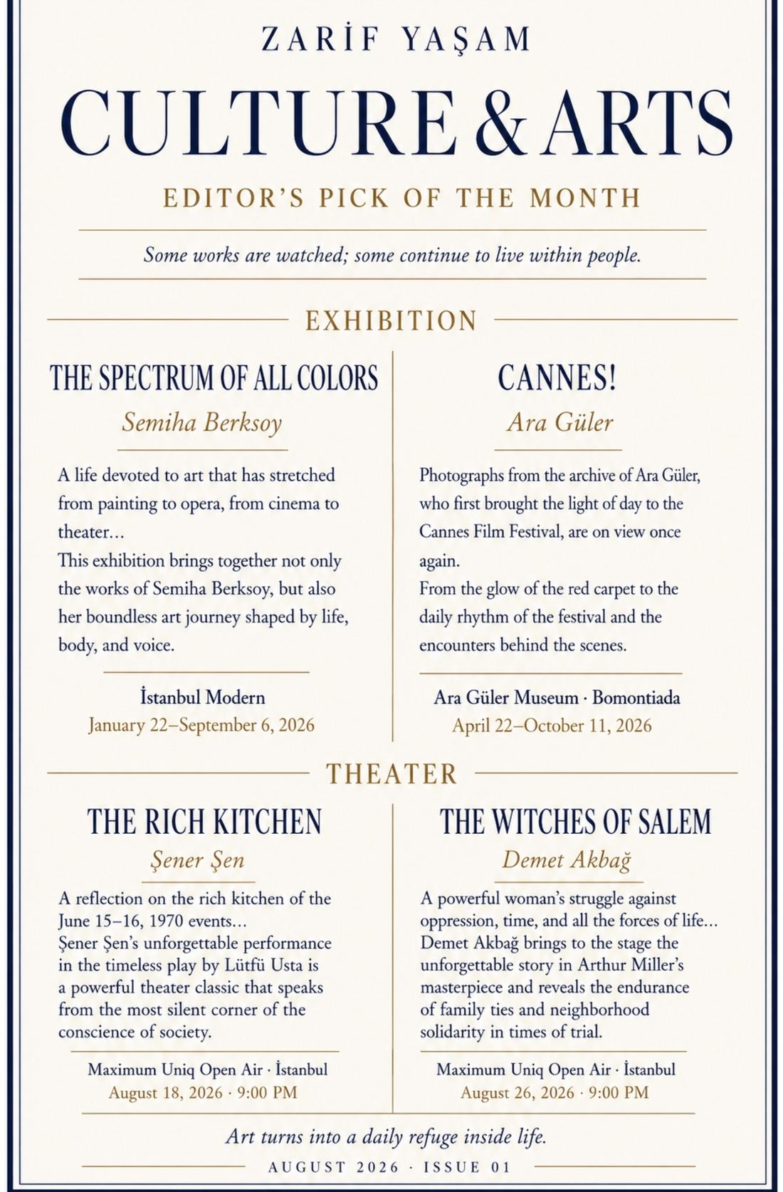 Culture & Arts — August's Selection