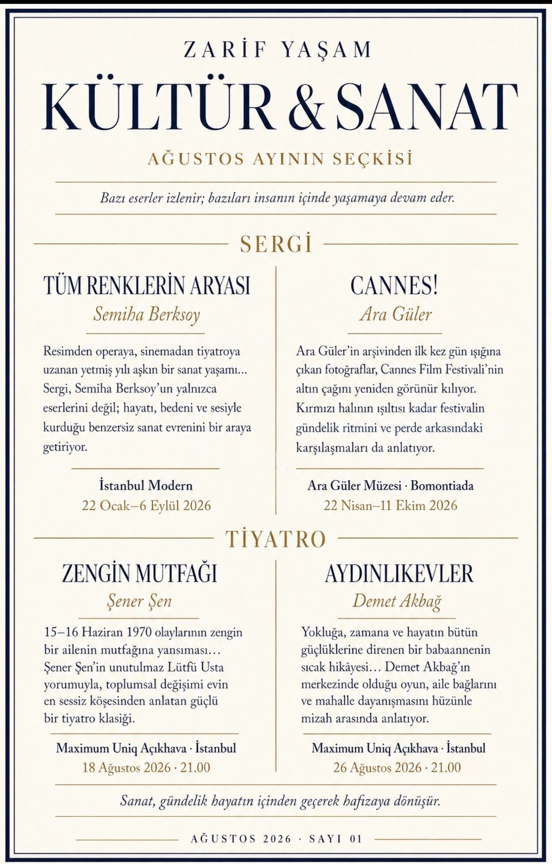 Kültür & Sanat — Ağustos Ayının Seçkisi