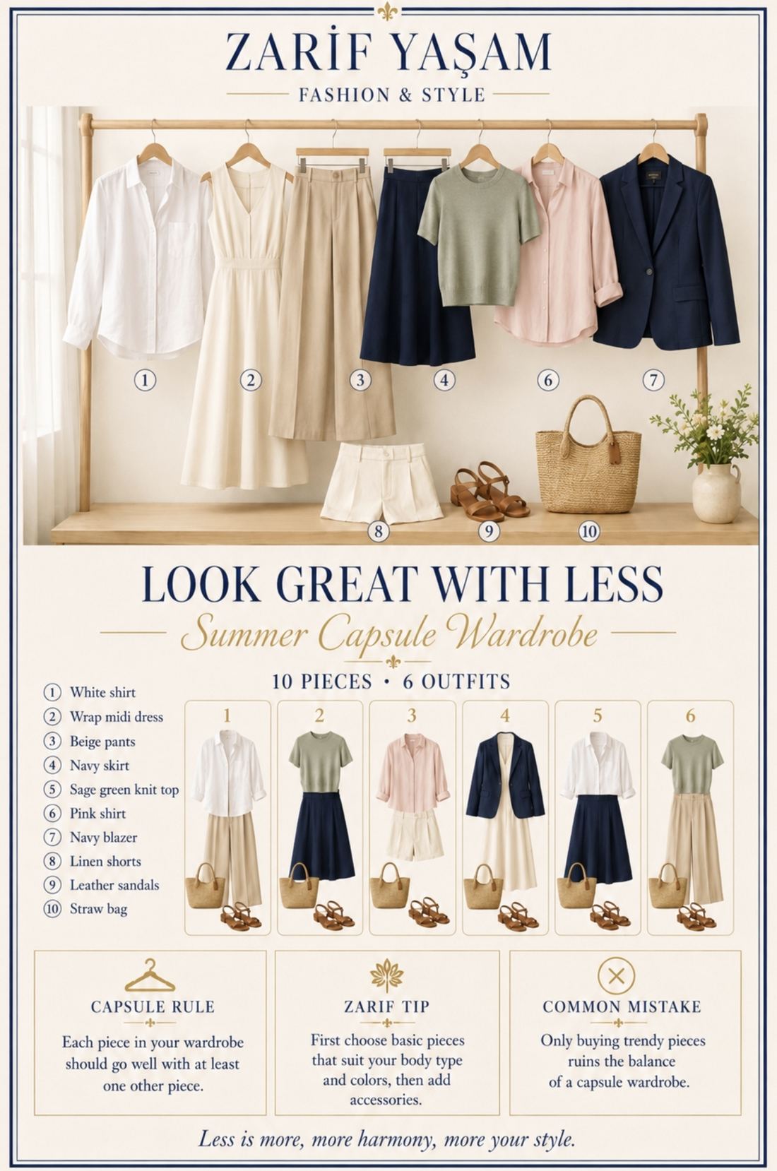 Summer Capsule Wardrobe — 10 Pieces, 6 Outfits